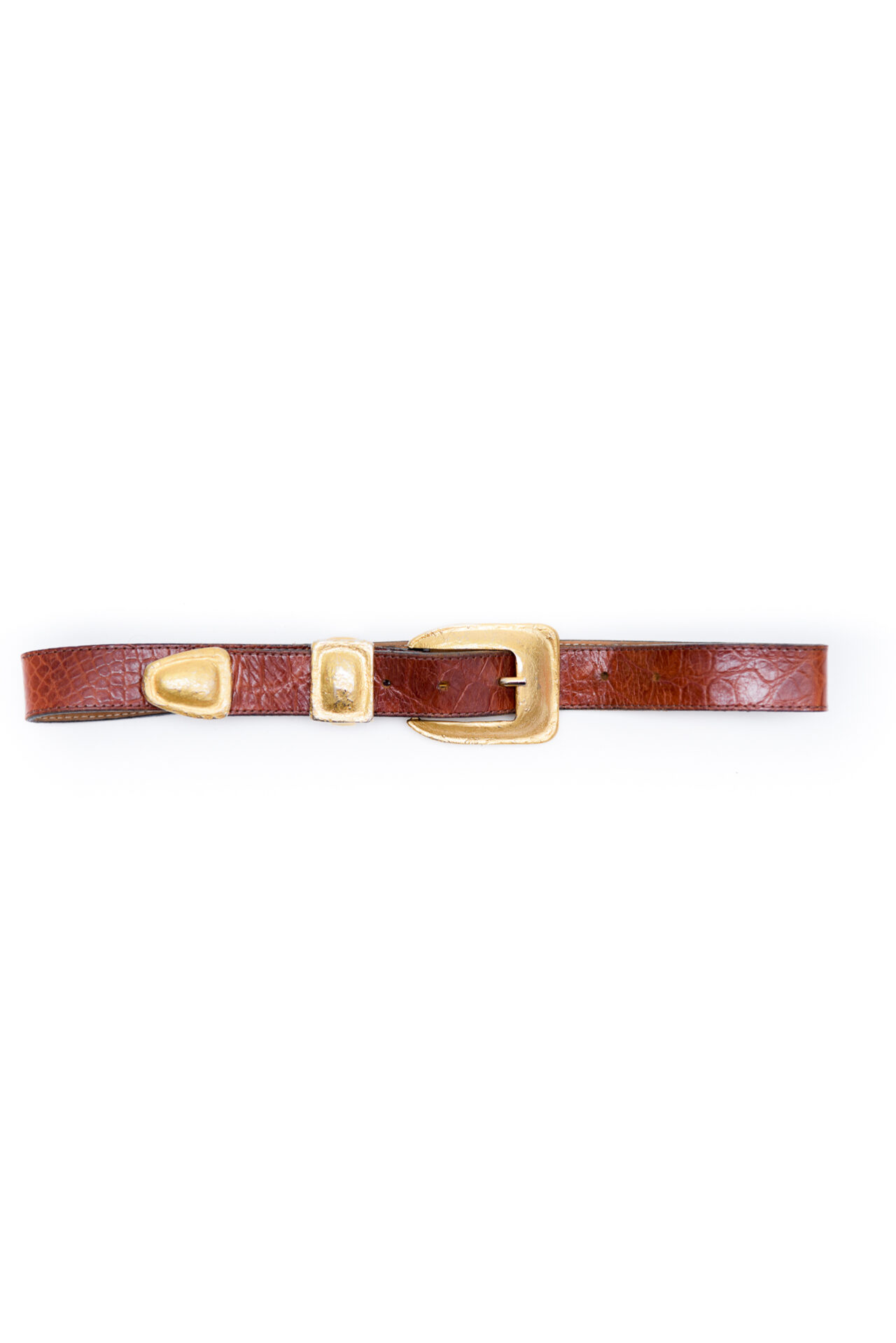 Vintage leather belt with gold buckles - Image 2