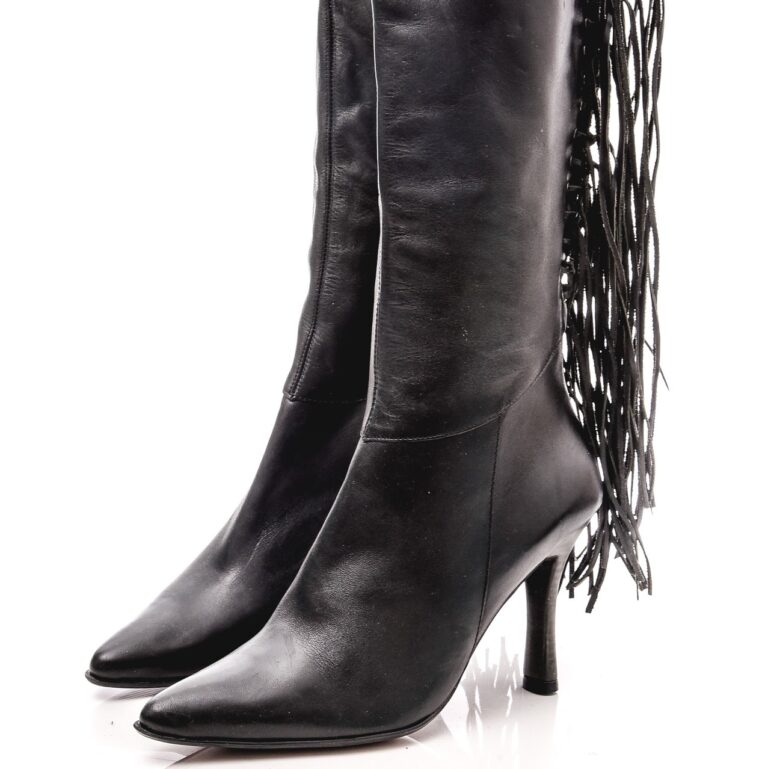 Leather fringe boots