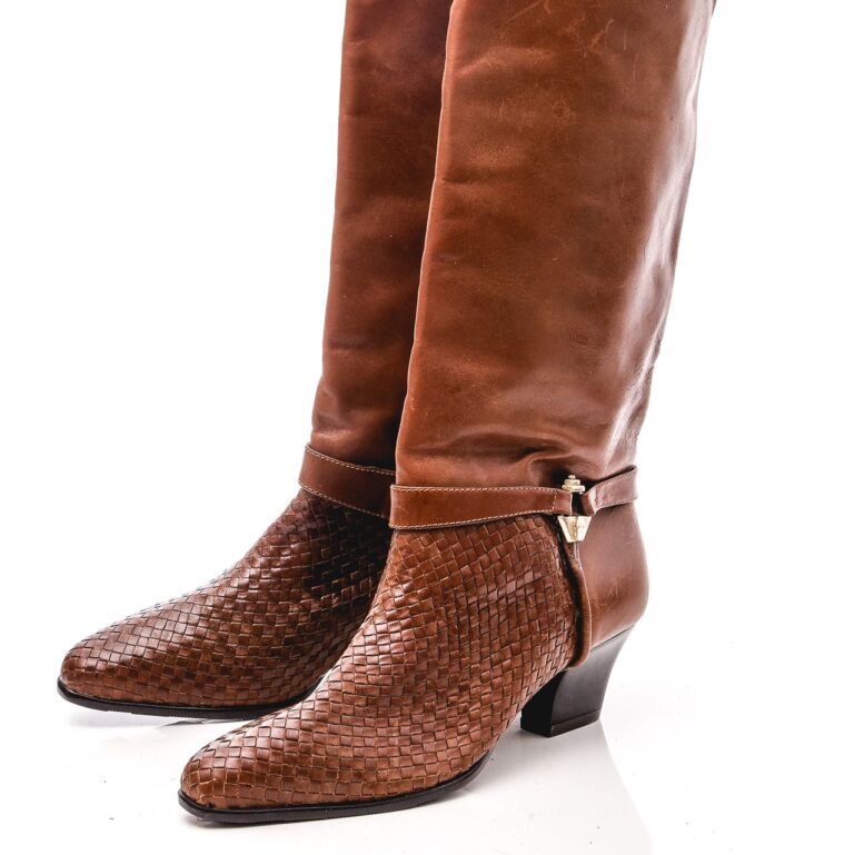 Woven leather boots